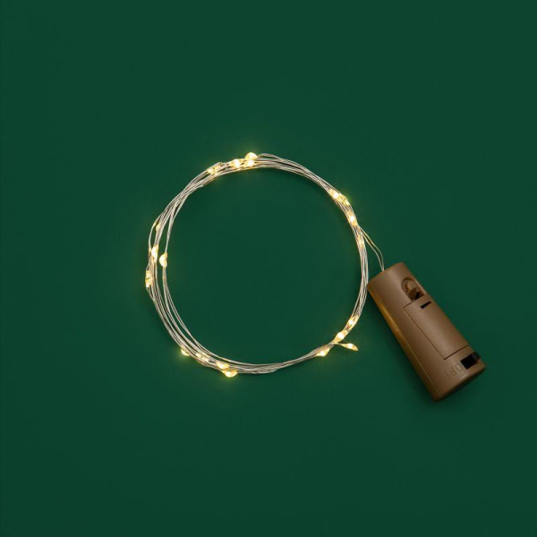 Гирлянда светодиодная "Роса" 2м 20LED тепл. бел. 0.1Вт IP20 с пробкой элементы питания 3хLR44 (в компл.) Neon-Night 302-026