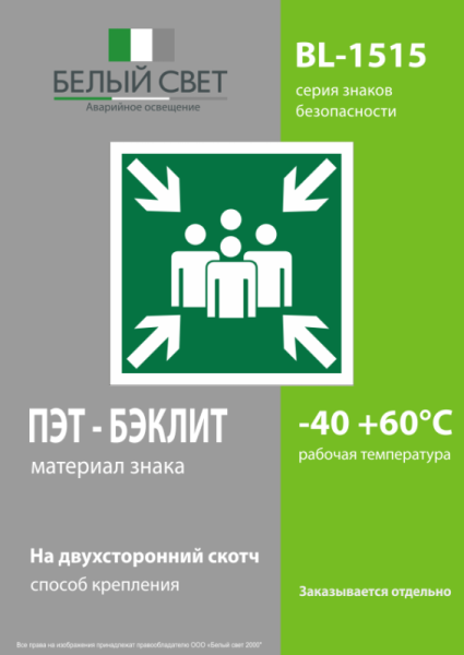 Знак безопасности BL-1515.E21 «Пункт (место) сбора» Белый свет a13224