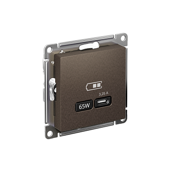 Розетка USB AtlasDesign тип C 65Вт QC PD высокоскор. ЗУ механизм мокко SE ATN000627