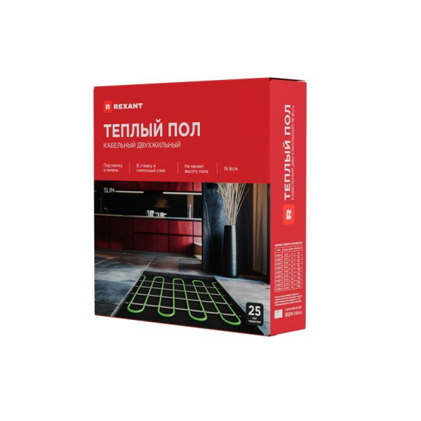 Комплект "Теплый пол" (кабель) двухжил. 2300Вт 190м 14-19кв.м RNB-190-2300 под плитку Rexant 51-0509-3