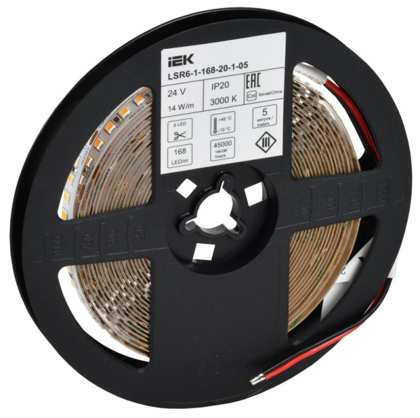 Лента светодиодная 2835-168LED 14Вт/м IP20 10мм 24В 3000К (уп.5м) IEK LSR6-1-168-20-1-05