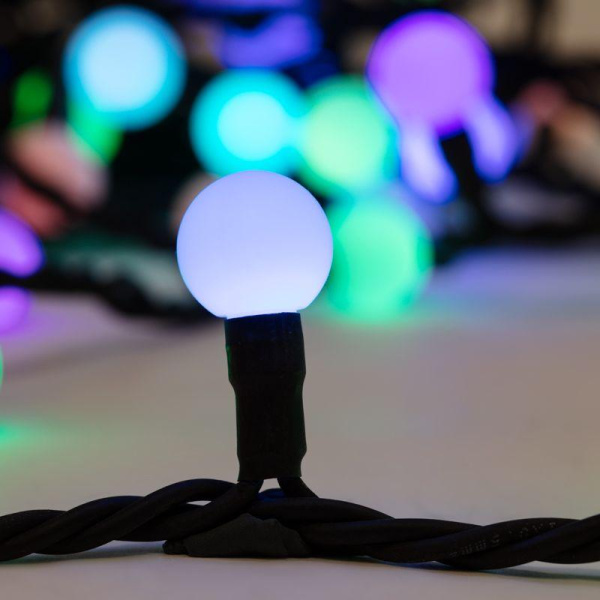Гирлянда светодиодная "Мультишарики" 10м d23мм 80LED RGB 5Вт IP65 свечение с динамикой провод каучук черн. (нужен шнур питания 315-000) Neon-Night 303-599