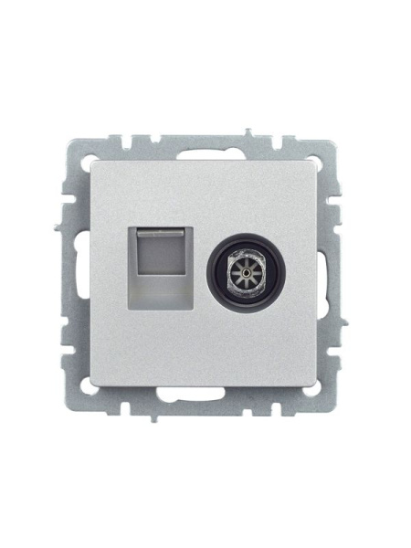 Розетка компьютерная + телевизионная 2-м Brite РТВ/РК12-БрА RJ45 кат.5E + TV механизм алюм. IEK BR-AK20-1-K47