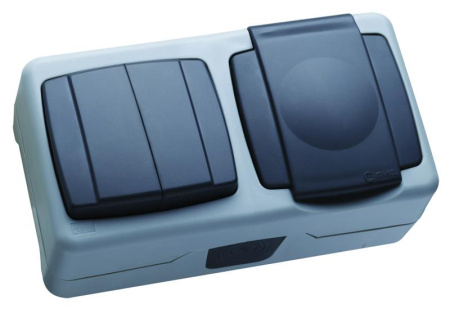 Выключатель 2-кл. + розетка IP44 с крышкой Makel 37064203