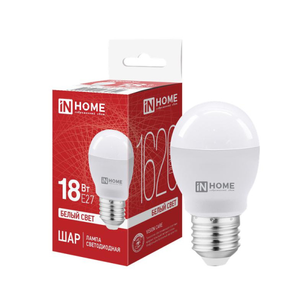 Лампа светодиодная LED-ШАР-VC 18Вт шар 4000К E27 1620лм 230В IN HOME 4690612065342