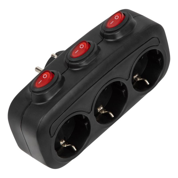 Разветвитель сетевой с выкл. S-GES3-16OB BLACK с/з 3 гнезда 16А 3500Вт черн. Uniel UL-00011240