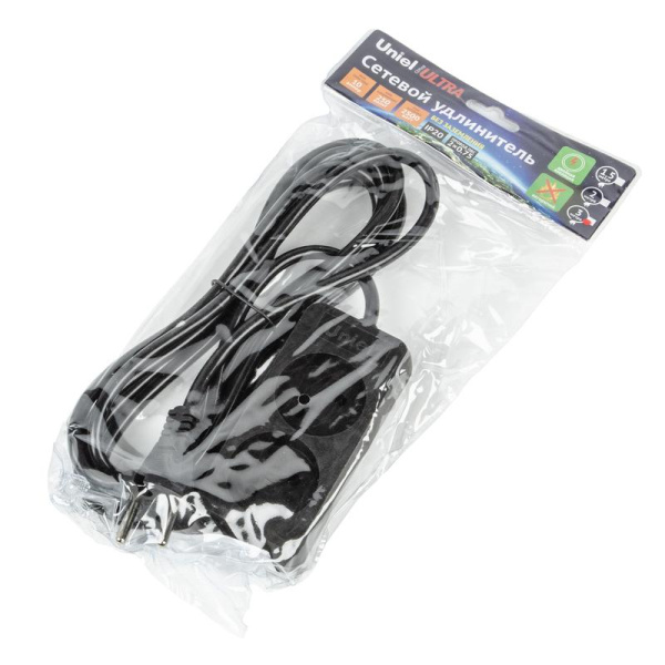 Удлинитель 2х3м без заземл. 10А Ultra S-CU2-3 BLACK черн. Uniel UL-00009976
