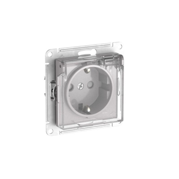 Розетка AtlasDesign Aqua 16А IP44 с заземл. защ. шторки с прозр. крышкой быстрозажим. клем. механизм алюм. SE ATN440346S