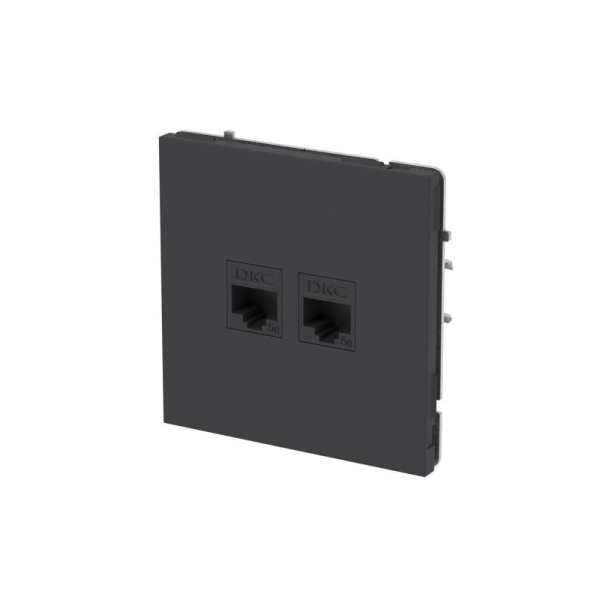 Розетка компьютерная 2-м KANT RJ45 кат.5E без шторки черн. уголь DKC 7012664