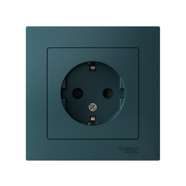 Розетка 1-м СП AtlasDesign 16А IP20 с заземл. защ. шторки в сборе изумруд SE ATN000844