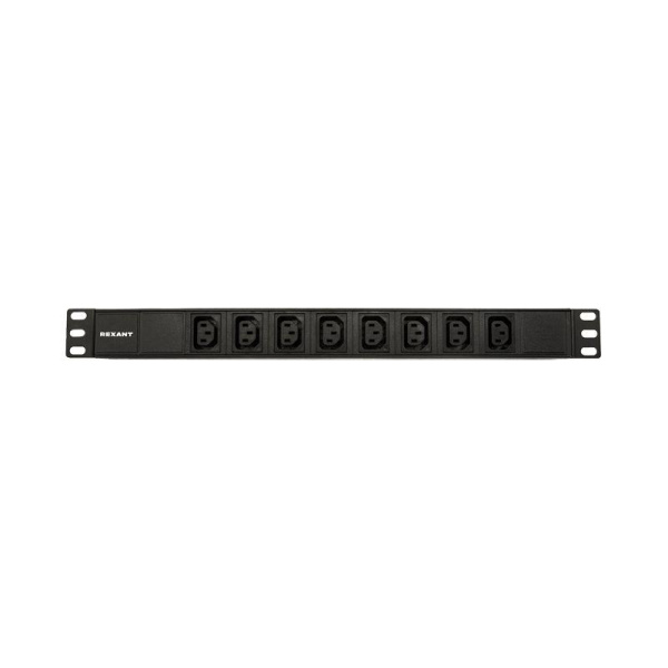 Блок распределения питания PDU 8 розеток C13 10А без выкл. вилка C14 горизонт. шнур 2м корпус алюм. Rexant 04-0304-1
