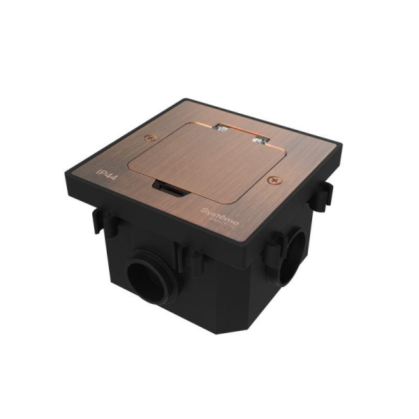 Лючок MultiDesk MDK21 с розеткой 2P+E 16А 250В IP44 с монтажной коробкой для бетонных полов медь SE MDK21202CC