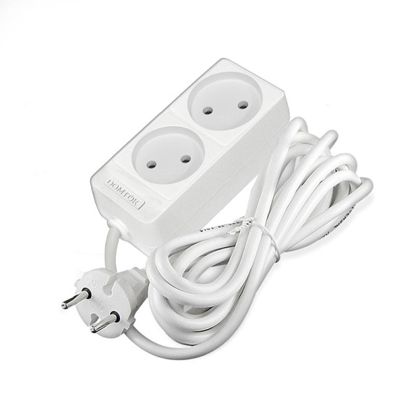 Удлинитель 2х3м без заземл. 10А IP20 2.2кВт ПВС 2х1 бел. DOMTOK 2346
