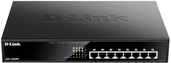 Коммутатор неуправляемый DGS-1008MP/B1A 8G 8PoE 125Вт D-Link 1375055