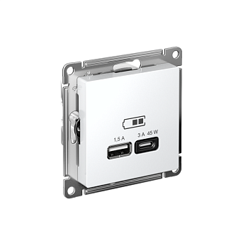 Розетка USB AtlasDesign тип A+C 45Вт QC PD высокоскор. ЗУ механизм бел. SE ATN000129