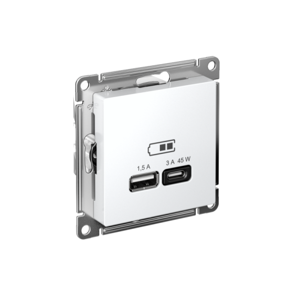 Розетка USB AtlasDesign тип A+C 45Вт QC PD высокоскор. ЗУ механизм бел. SE ATN000129