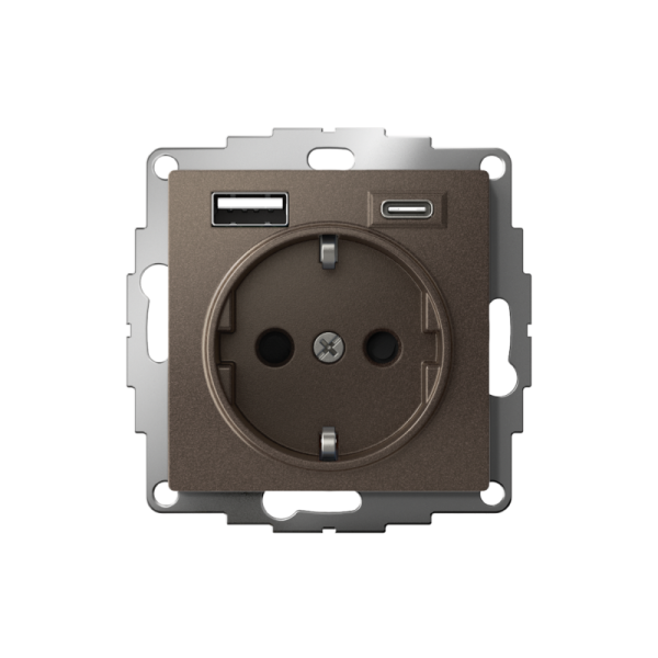 Розетка AtlasDesign 16А с 2-мя заряд. устройствами USB тип A+C 5В/2.4А 2х5В/1.2А механизм мокко SE ATN000632