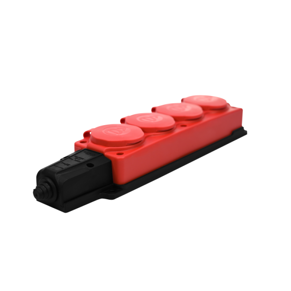 Колодка удлинителя 4-м 16А IP44 MultiSet 2К+З 250В каучук красн. SE MST4124RD