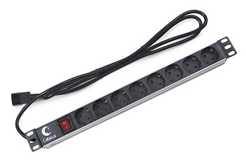 Блок евророзеток C14 PDU-8P-2IEC для 19дюйм шкафов горизонт. 8 розеток 10А выкл. Алюмин. корпус шнур 2м вилка IEC 320 Cabeus 7070c