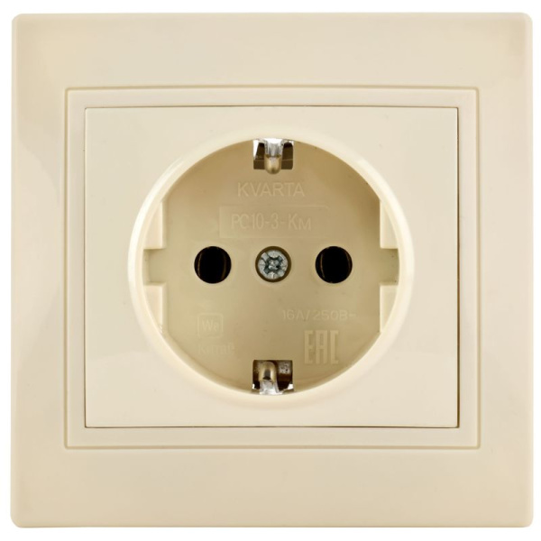 Розетка 1-м СП Кварта РС10-3-ККм 16А IP20 с заземл. без защ. шторок крем. GENERICA ERK14-K33-16-DM