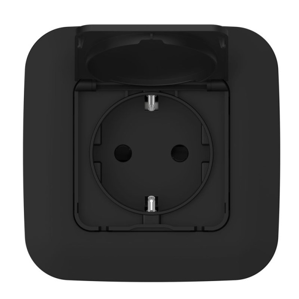 Розетка СП FLITE РСшкр11-1-44-ФлЧ 16А IP44 с заземл. с защ. шторками и крышкой безвинтовое крепление механизм черн. IEK FI-R16-16-1-44-K02
