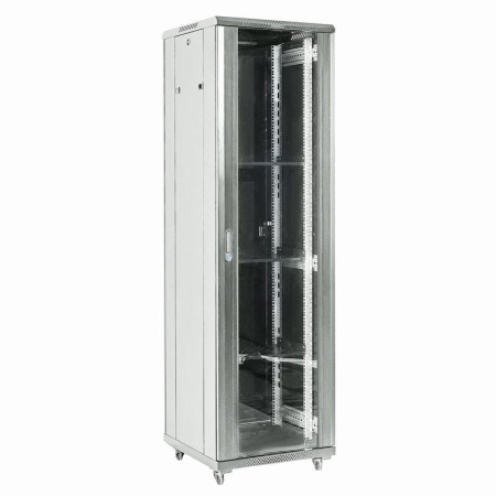 Шкаф телекоммуникационный напольный 19дюйм 27U 600х600х1387 передняя дверь стекло дверь задняя металл разборный сер. RAL7035 Rexant 04-2766-211