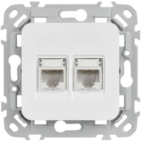 Розетка компьютерная 2-м СП FLITE РК6-2-0-ФлБ RJ45 кат.6 UTP механизм бел. IEK FI-K22-2-K01