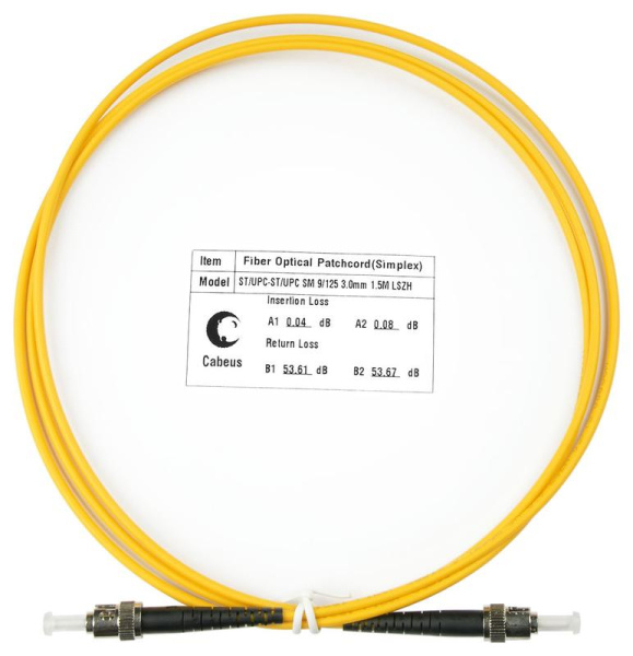 Шнур оптический FOP(s)-9-ST-ST-1.5m simplex ST-ST 9/125 sm 1.5м LSZH Cabeus 7556c