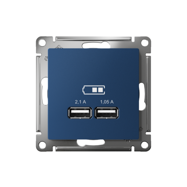 Розетка USB AtlasDesign тип A+A 5В/2.1А 2х5В/1.05А механизм аквамарин SE ATN001133