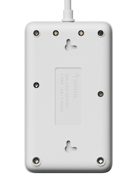 Удлинитель с сетевым фильтром 3х1.5м 10А 4USB + 2USBC 2500Вт ПВС 3х1 прямоуг. бел. КОСМОС FKsm1.5m-3gPF(W)USB