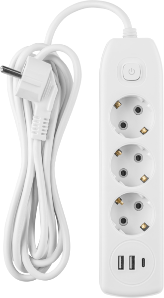 Удлинитель 3х5м с заземл. 10А IP20 90 840 OPE-USB-03-500-ESC-3x1 USB 2xType-A + Type-C с кнопкой ОНЛАЙТ 90840