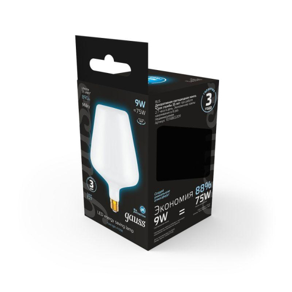 Лампа светодиодная филаментная Black Filament 9Вт V160 матовая 4100К нейтр. бел. E27 890лм GAUSS 1016802209