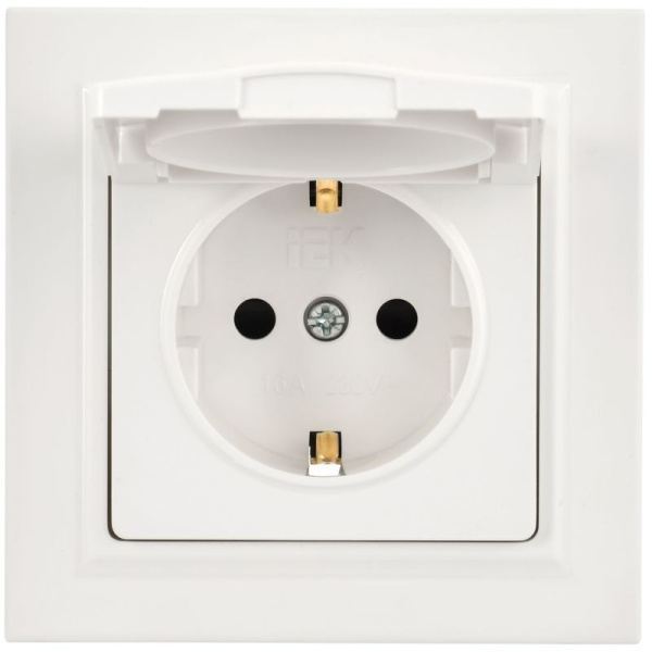 Розетка с крышкой Brite 16А IP44 РСбш10-3-44-БрБ механизм бел. в сб. IEK BR-R16-16-44-K01-F-PRO
