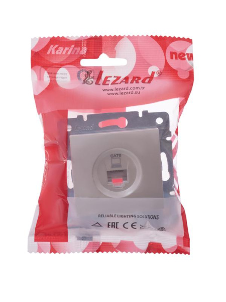 Розетка компьютерная 1-м СП KARINA IP20 RJ45 кат.6 механизм жемчуж./бел. перламутр. LEZARD 707-3088-140