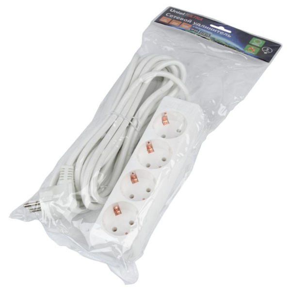 Удлинитель 4х5м с заземл. 16А Ultra S-GCU4-5 WHITE бел. Uniel UL-00010007
