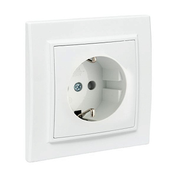 Розетка 1-м СП Минск 16А IP20 с заземл. защ. шторки бел. Basic EKF ERR16-028-100