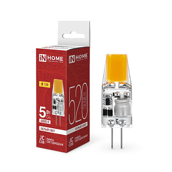 Лампа светодиодная LED-JC-COB 5Вт 12В G4 4000К 520лм IN HOME 4690612060262