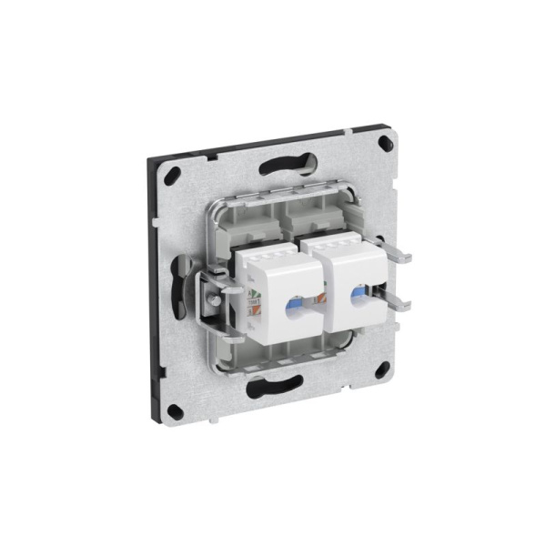 Розетка компьютерная 2-м KANT RJ45 кат.5E без шторки черн. уголь DKC 7012664