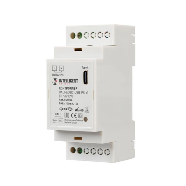 Контроллер DALI-LOGIC-USB-PS-x1 (BUS/230В) IP20 пластик INTELLIGENT Arlight 044836