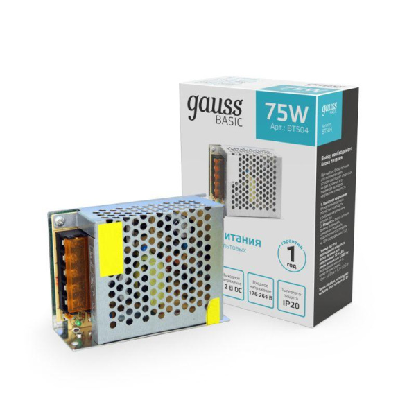Блок питания для светодиод. ленты Basic 75Вт 12В IP20 (драйвер) GAUSS BT504
