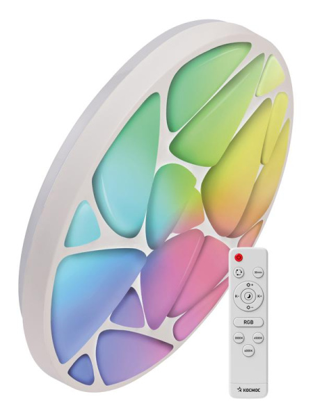 Светильник светодиодный PREMIUM SHELL RGB 75Вт 230В 3000-6500К 6000лм IP40 500х80мм настенно-потолочныйуправляемый с пультом ДУ с RGB подсветкой КОСМОС KSShelRGB75W