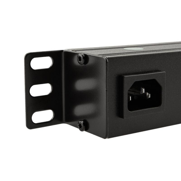 Блок распределения питания PDU 8 розеток СЕЕ 7/4 Schuko 10А выкл. гнездо C14 горизонт. корпус алюм. Rexant 04-0303-1