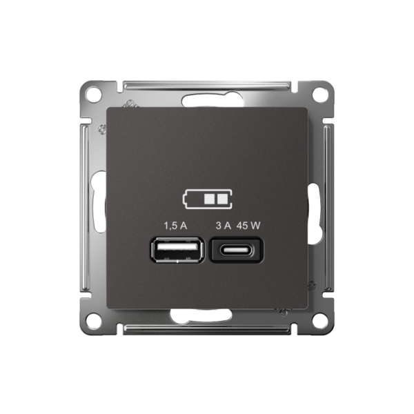 Розетка USB AtlasDesign тип A+C 45Вт высокоскор. ЗУ QC PD механизм базальт SE ATN001429