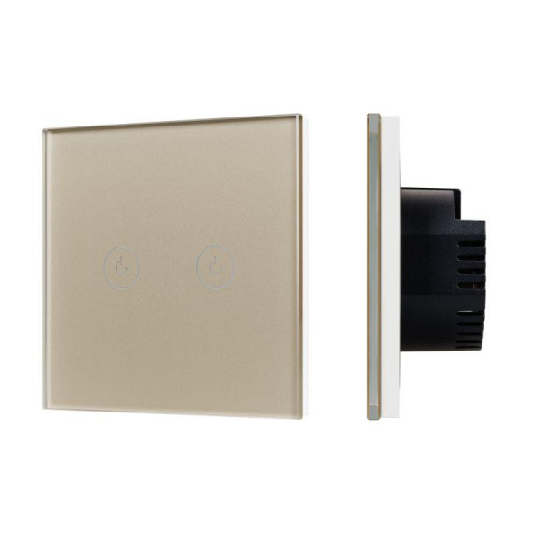 Выключатель сенсорный 2-кл. СП SWT-OMALI-S02-ZB-GD 10А IP20 250В Zigbee стекло зол. Arlight 050038