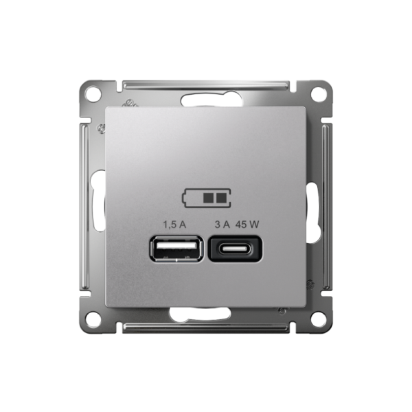 Розетка USB AtlasDesign тип A+C 45Вт QC PD высокоскор. ЗУ механизм алюм. SE ATN000329