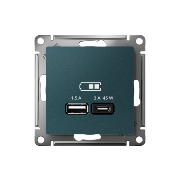 Розетка USB AtlasDesign тип A+C 45Вт QC PD высокоскор. ЗУ механизм изумруд SE ATN000829
