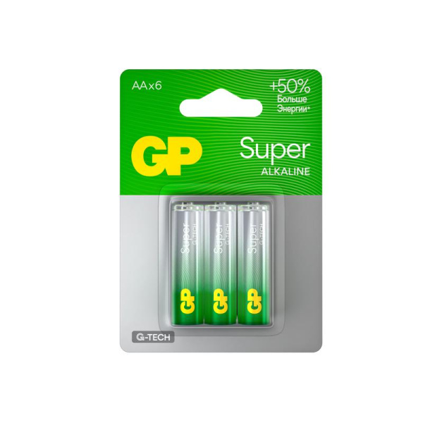 Элемент питания алкалиновый AA/LR6 1.5В Super Alkaline G-Tech 15AA21-2CRSBC6 36/720 (блист.6шт) GP 1228