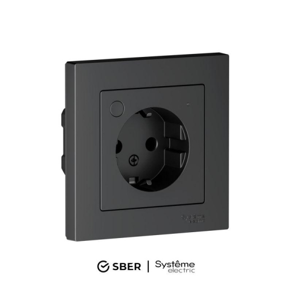 Розетка AtlasDesign Smart 16А L+N с заземл. защ. шторки Zigbee механизм карбон SE ATN001045Z
