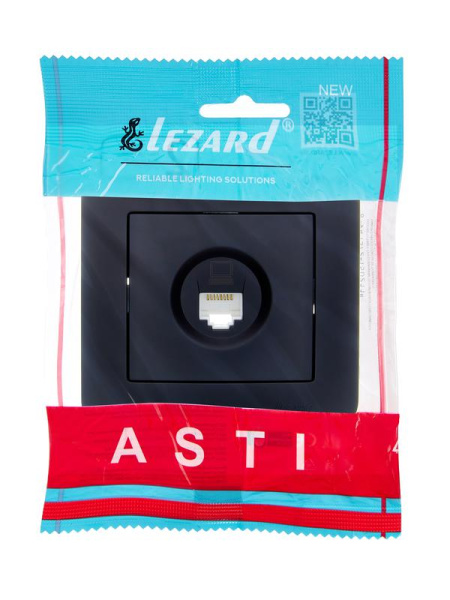 Розетка компьютерная 1-м СП ASTI IP20 RJ45 в сборе Cat 5e черн. бархат LEZARD 7081-4242-139