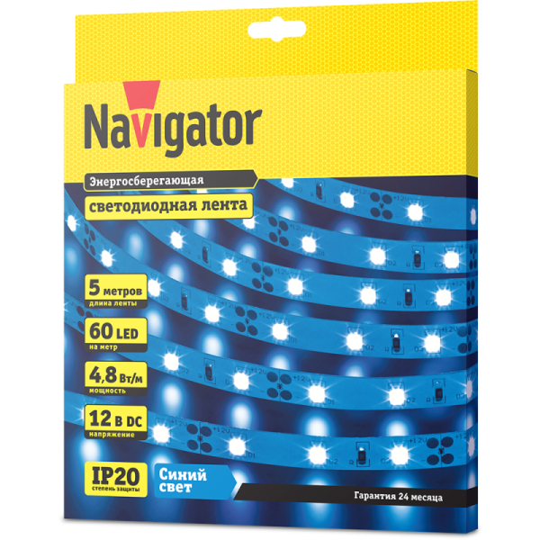 Лента светодиодная 80 295 NLS-3528B60-4.8-IP20-12V R5 (уп.5м) Navigator 80295